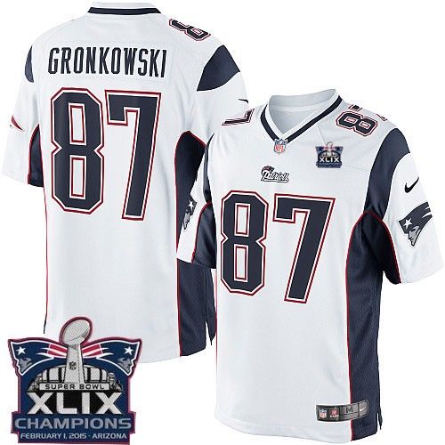 Youth Elite Rob Gronkowski Super Bowl XLIX Champions Nike Jersey White Road - #87 NFL New England Patriots